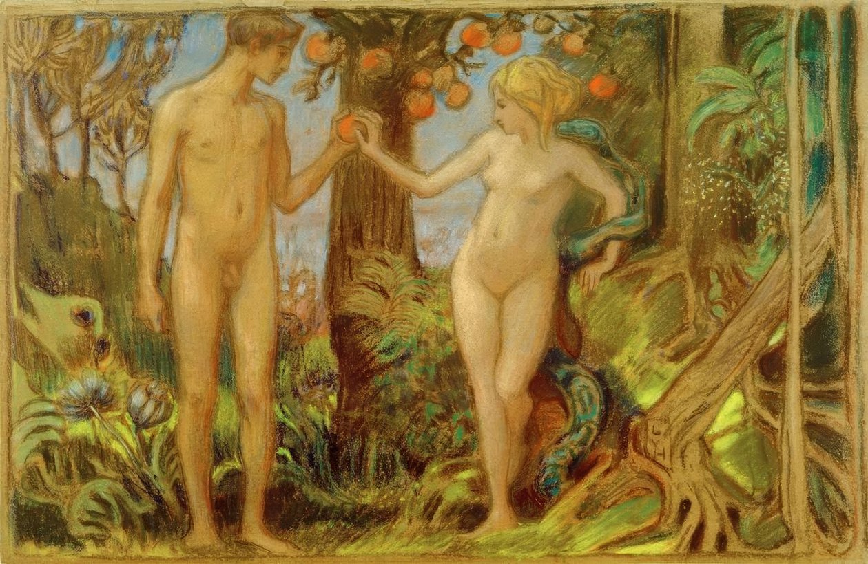 Adam og Eva ved kunnskapens tre av Ludwig von Hofmann