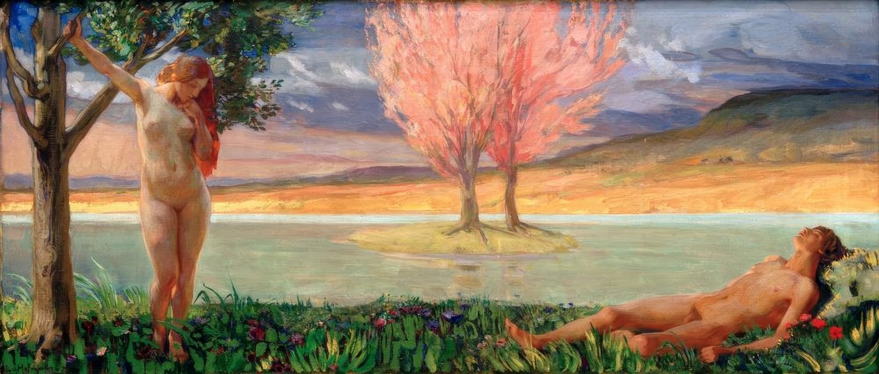 Adam og Eva i et paradisisk landskap av Ludwig von Hofmann