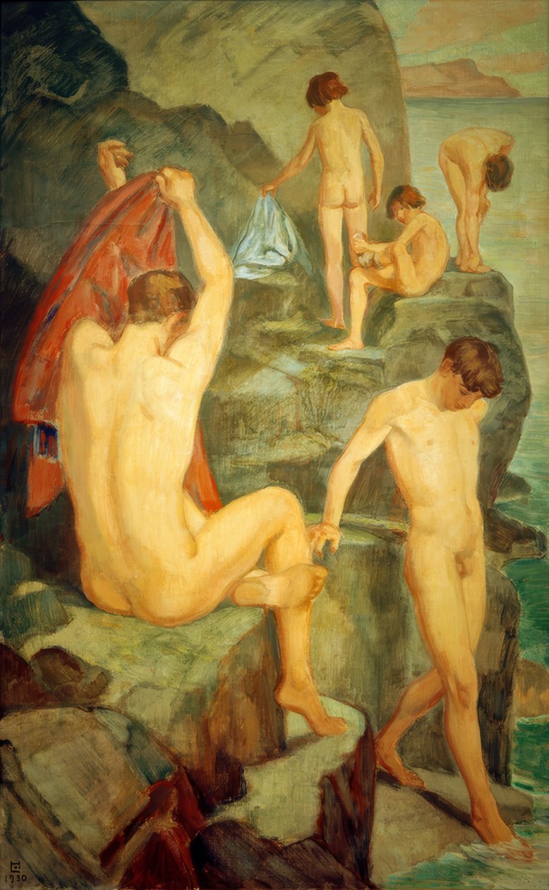 Badende på den svarte steinen av Ludwig von Hofmann