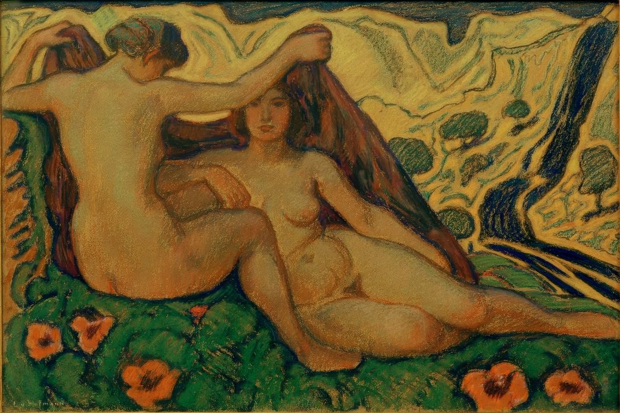 To nakenbilder på den italienske landsbygda av Ludwig von Hofmann