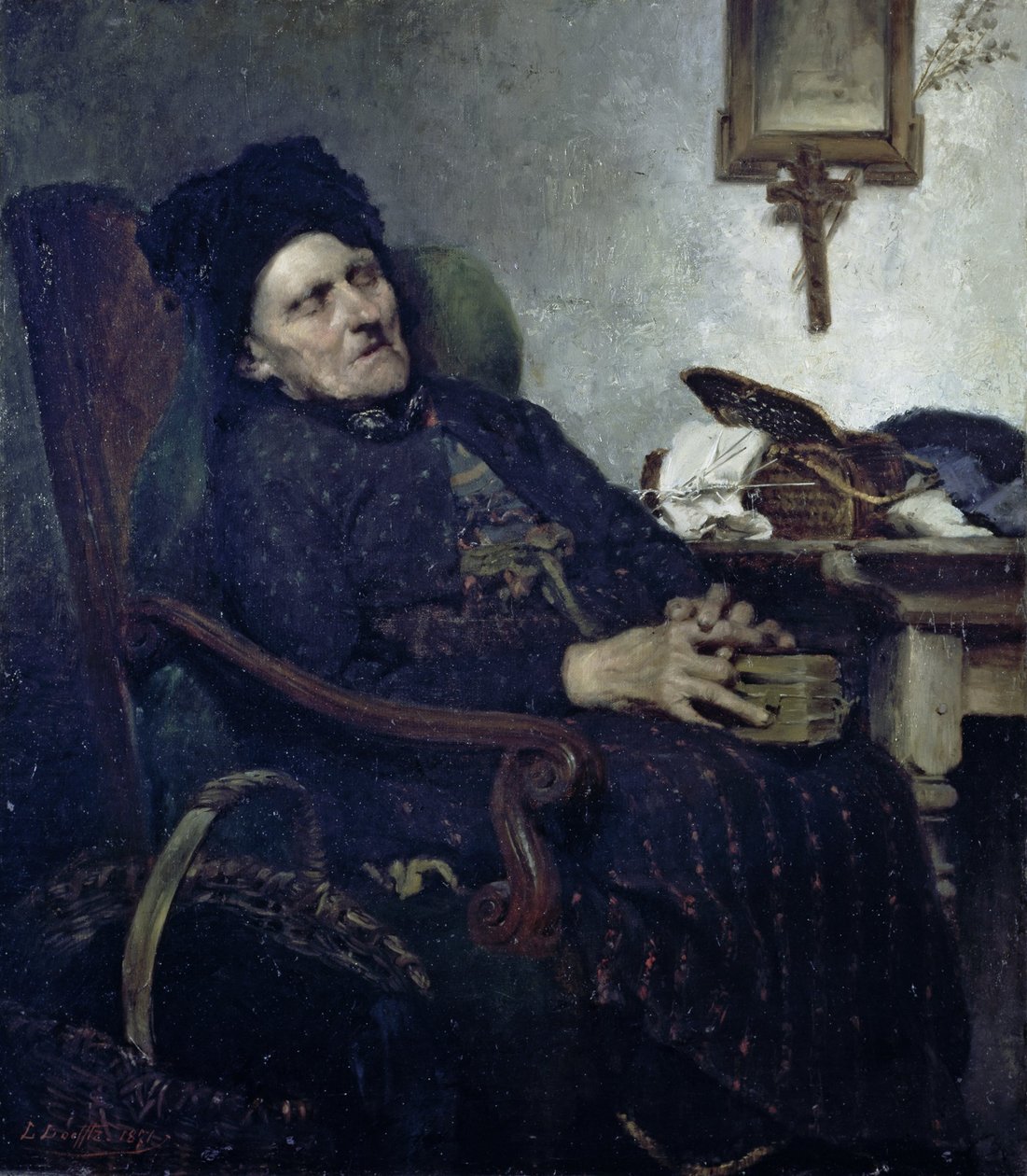 Gammel kvinne i interiøret av Ludwig von Löfftz