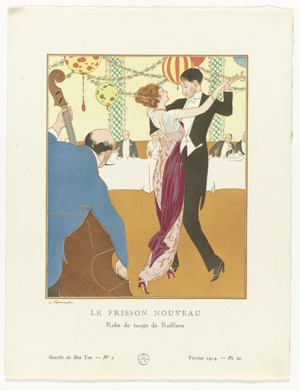 Gazette du Bon Ton. Kunst – Modes & Frivolités: Kveldsantrekk Den nye Thrill: Tango Dress av Redfern (tittel på objekt) av Ludwik Strimpl