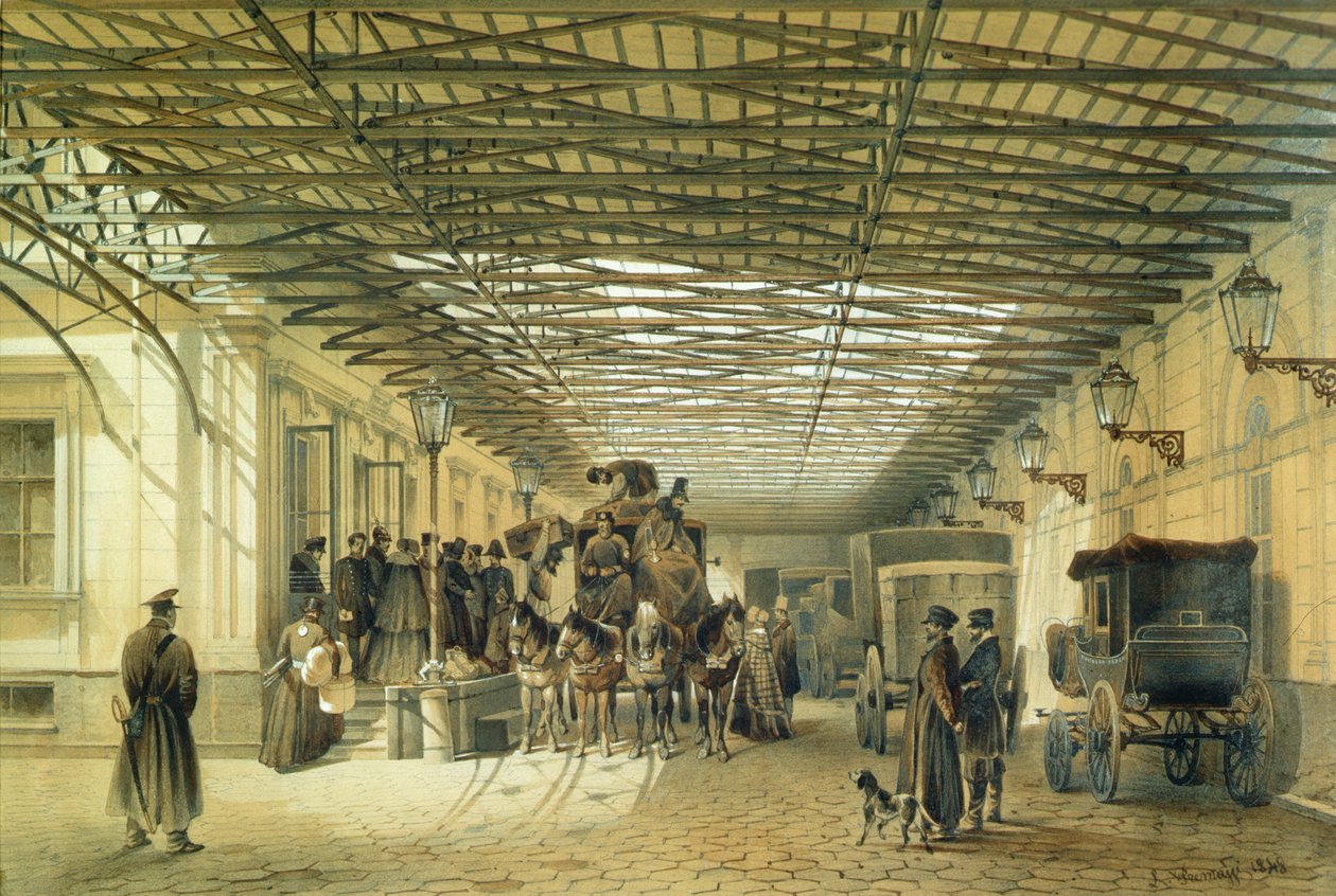 Avgang for en diligens fra St. Petersburg stasjon, 1848 av Luigi Premazzi