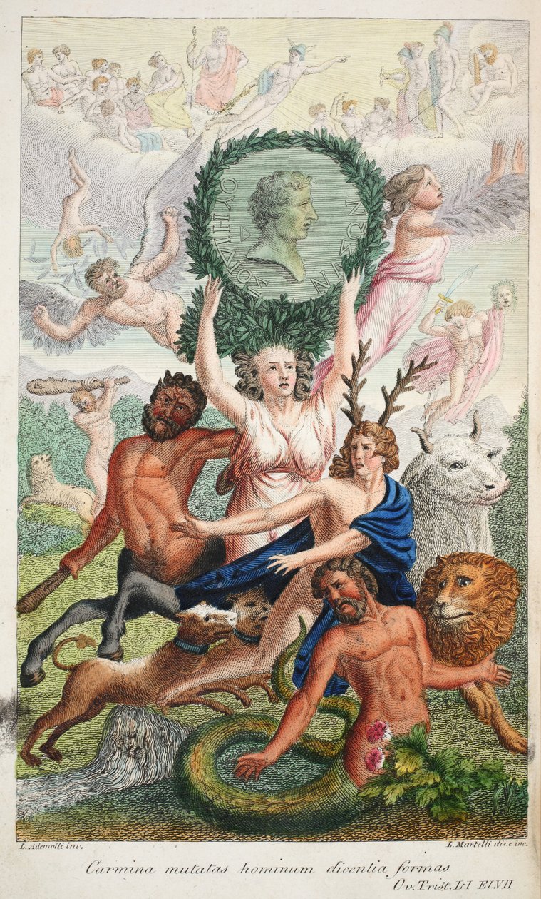 Frontispice, illustrasjon fra Ovids Metamorphoses, Firenze, 1832 (håndfarget gravering) av Luigi Ademollo