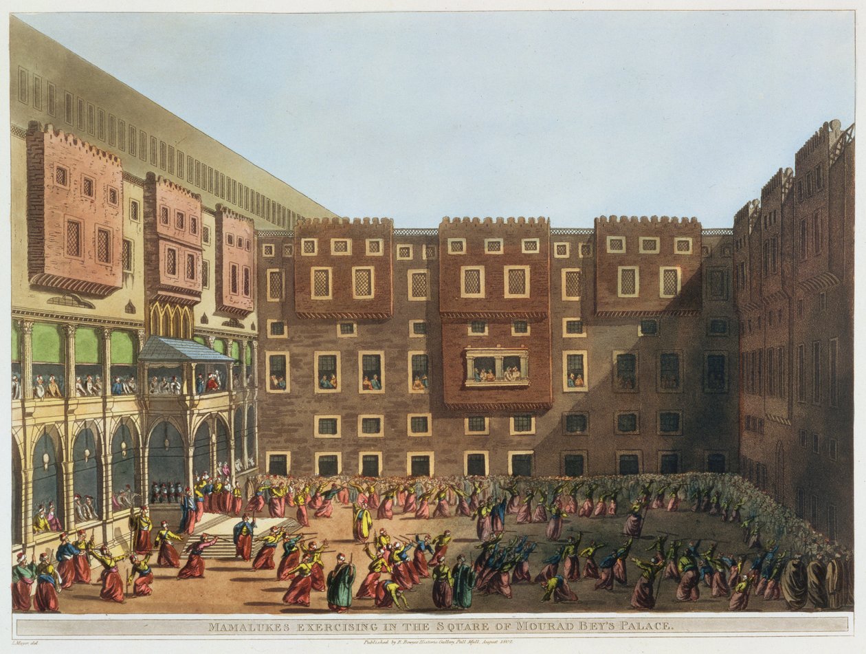 Mamelukes som trener på torget til Mourad Beys palass, plate 35 fra 