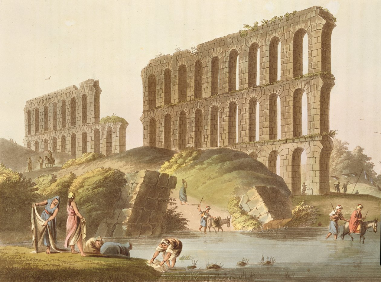 Ruinene av den store akvedukten i det gamle Kartago, plate 23 fra "Views in the Ottoman Empire", pub. av Robert Bowyer (1758-1834) 1803 (akvatint) av Luigi Mayer