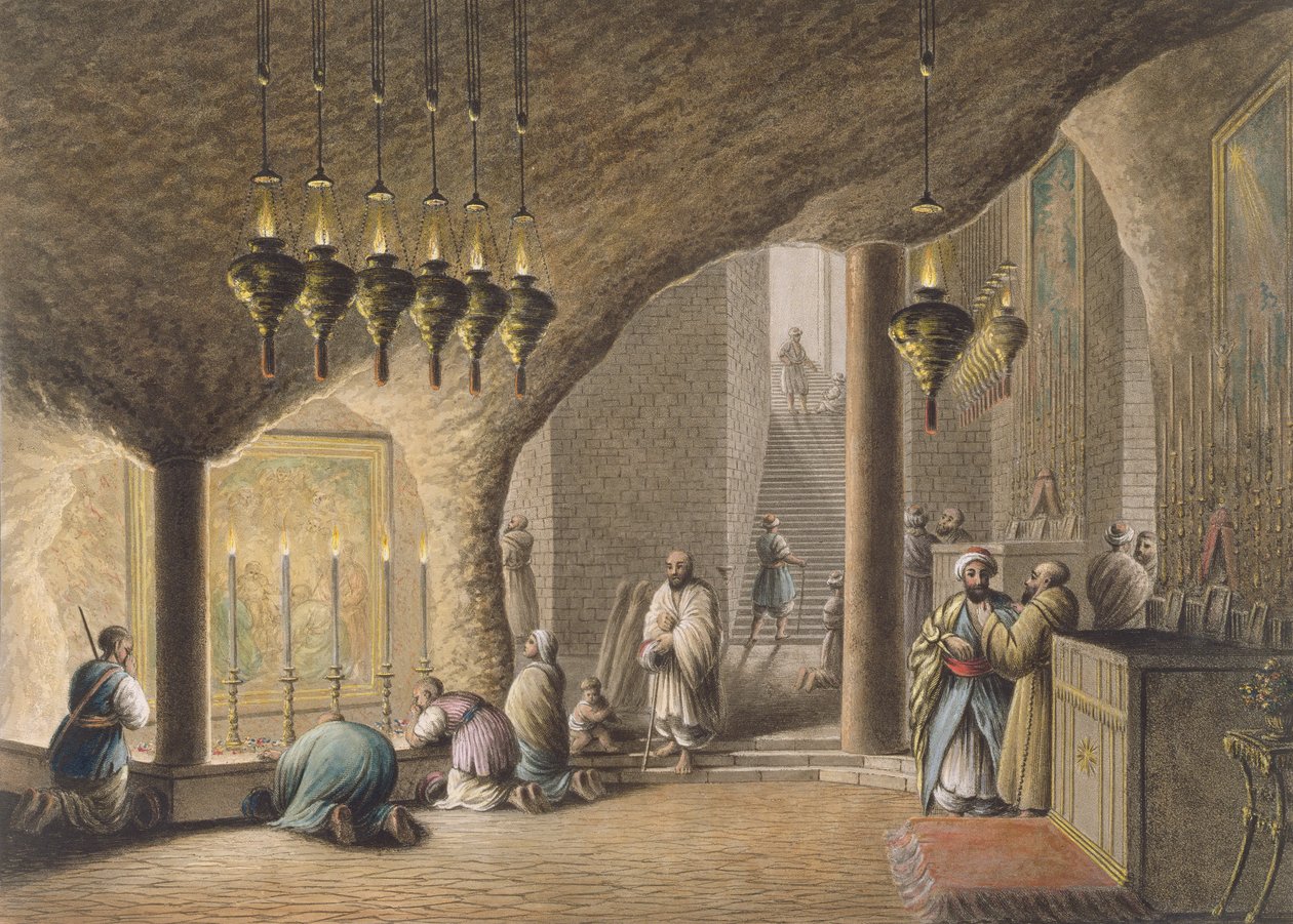 Fødselsgrotten, Betlehem, pub. av William Watts, 1802 av Luigi Mayer