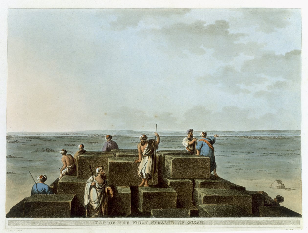 Toppen av den første pyramiden i Gizah, plate 4 fra 'Views of Egypt', gravert av Thomas Milton (1743-1827) pub. av Robert Bowyer (1758-1834) 1801 (akvatint) av Luigi Mayer