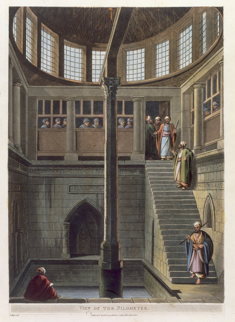 View of the Nilometer, plate 2 fra 'Views of Egypt', gravert av Thomas Milton (1743-1827) pub. av Robert Bowyer (1758-1834) 1802 (akvatint) av Luigi Mayer