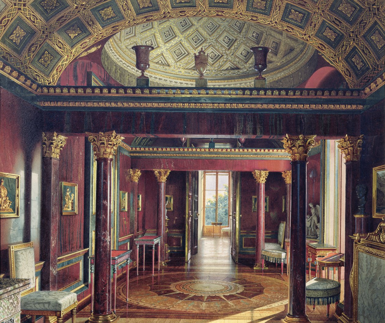 Agatrommet i Catherine Palace i Tsarskoye Selo, 1859 (wc og hvit farge på papir) av Luigi Premazzi