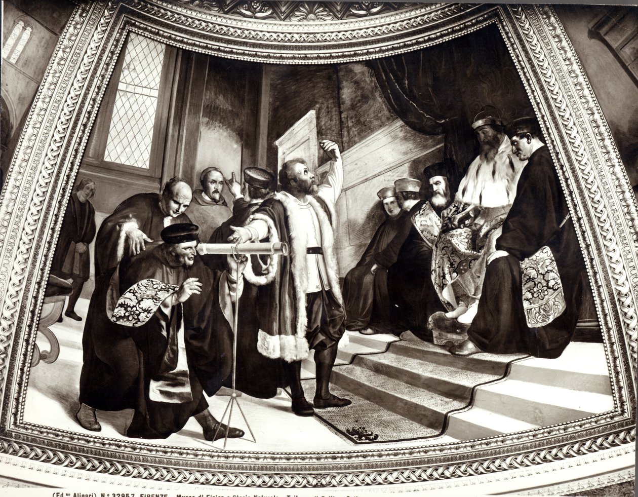 Galileo (1564-1642) presenterer sitt teleskop for det venetianske senatet, fra The Trial of Galileo av Luigi Sabatelli