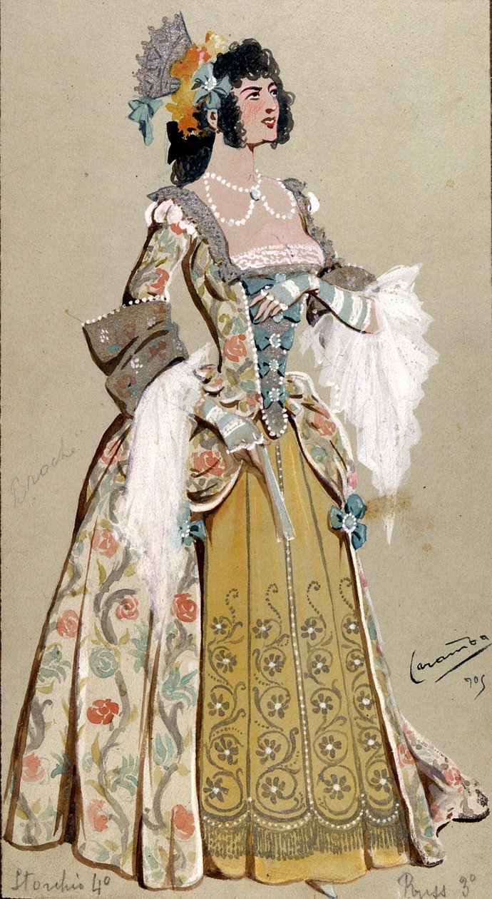 Kostymedesign for grevinnen Almaviva, fra "The Marriage of Figaro", 1905 av Luigi Sapelli Caramba