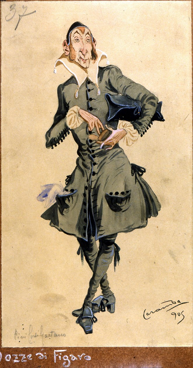 Kostymedesign for Basilio, fra "The Marriage of Figaro", 1905 av Luigi Sapelli Caramba