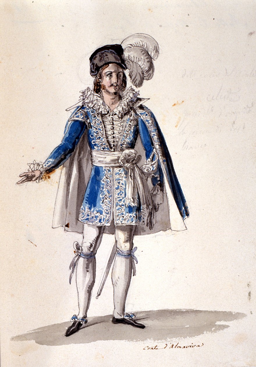 Kostymedesign for grev Almaviva, fra "The Marriage of Figaro", 1905 av Luigi Sapelli Caramba