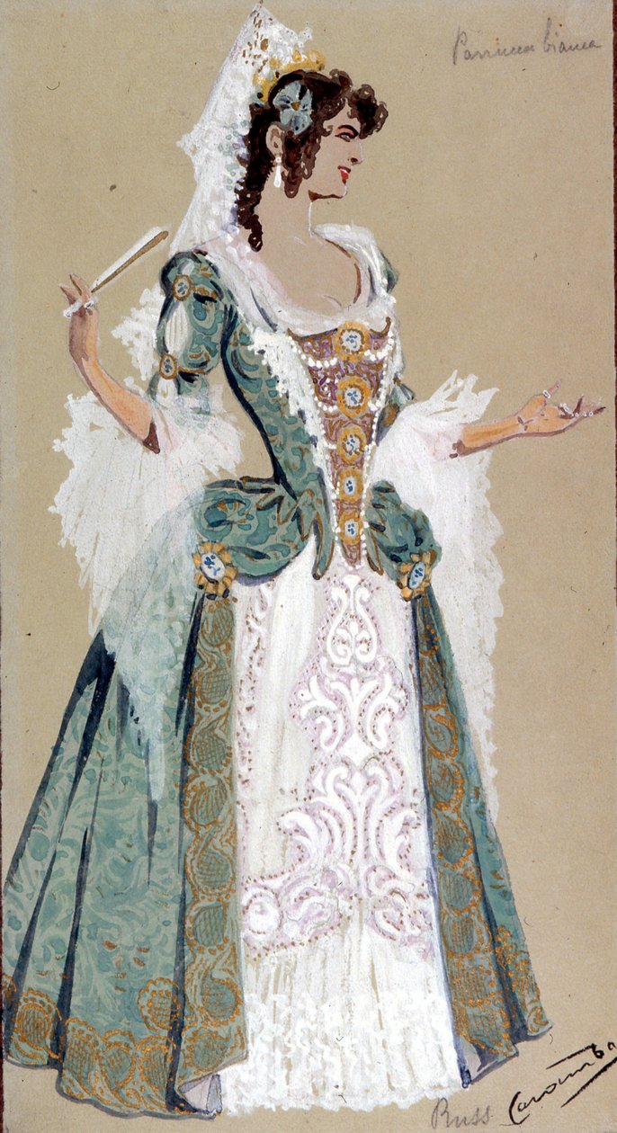 Kostymedesign for grevinnen Almaviva, fra The Marriage of Figaro, 1905 av Luigi Sapelli Caramba