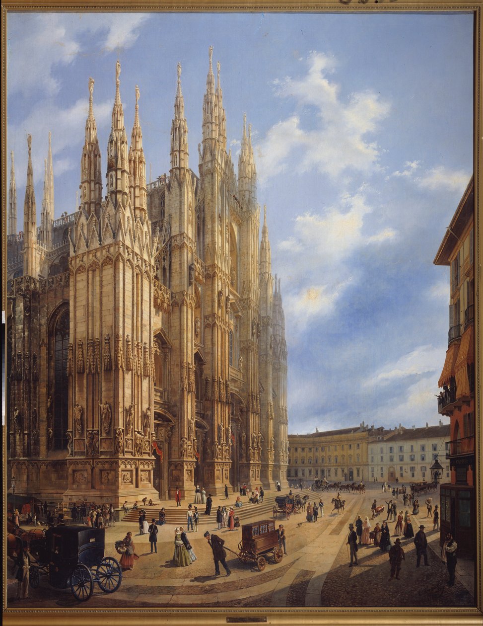 Katedralen (Duomo) i Milano (Italia). Maleri av Luigi Premazzi (1814-1891), olje på lerret av Luigi Premazzi
