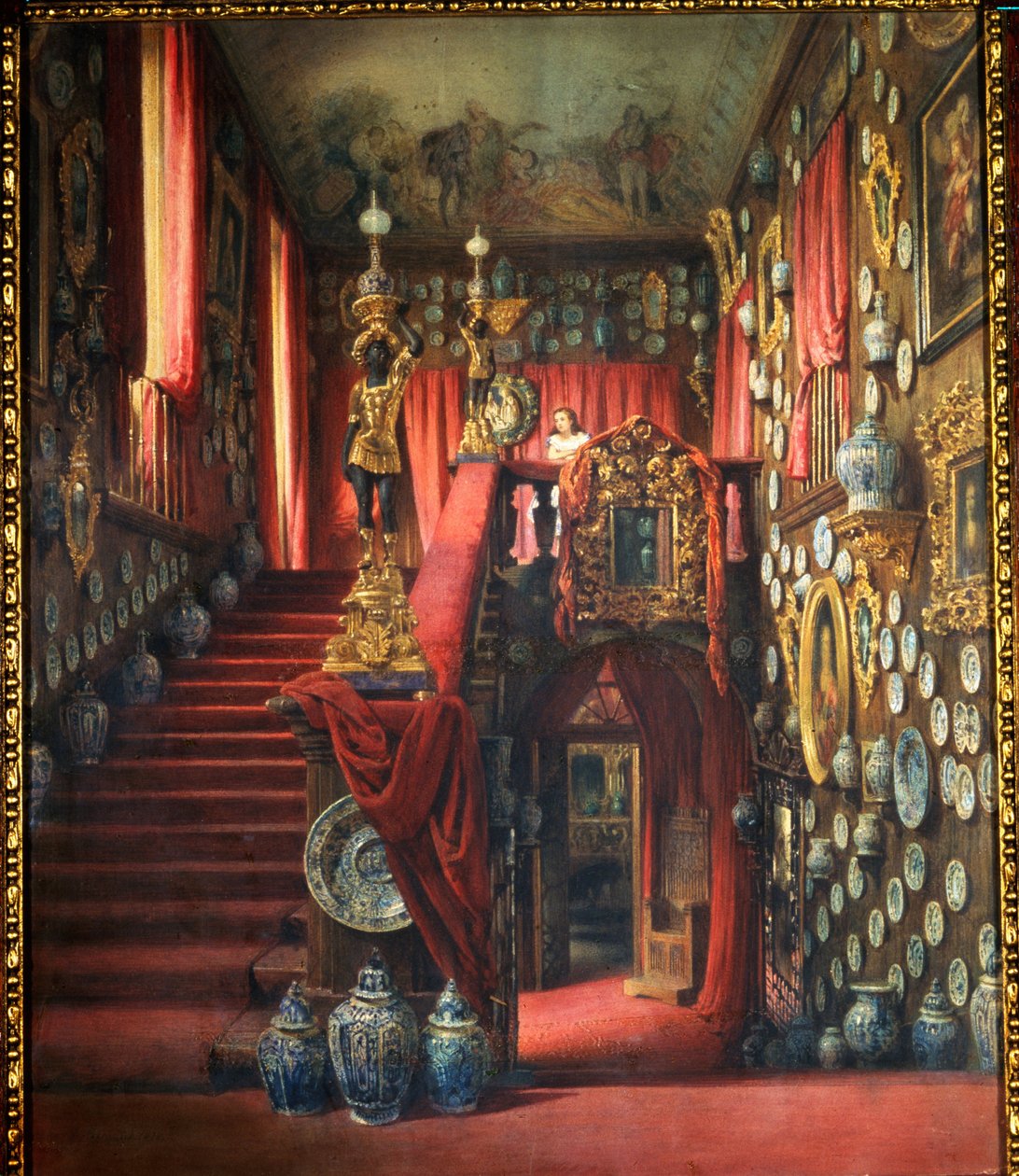 Trappen til huset til baron Alexandre von Stieglitz (1814-1884) i St. Petersburg (Russland). Verk av Luigi Premazzi (1814-1891), akvarell på papir, ca. 1870. Italiensk kunst av Luigi Premazzi