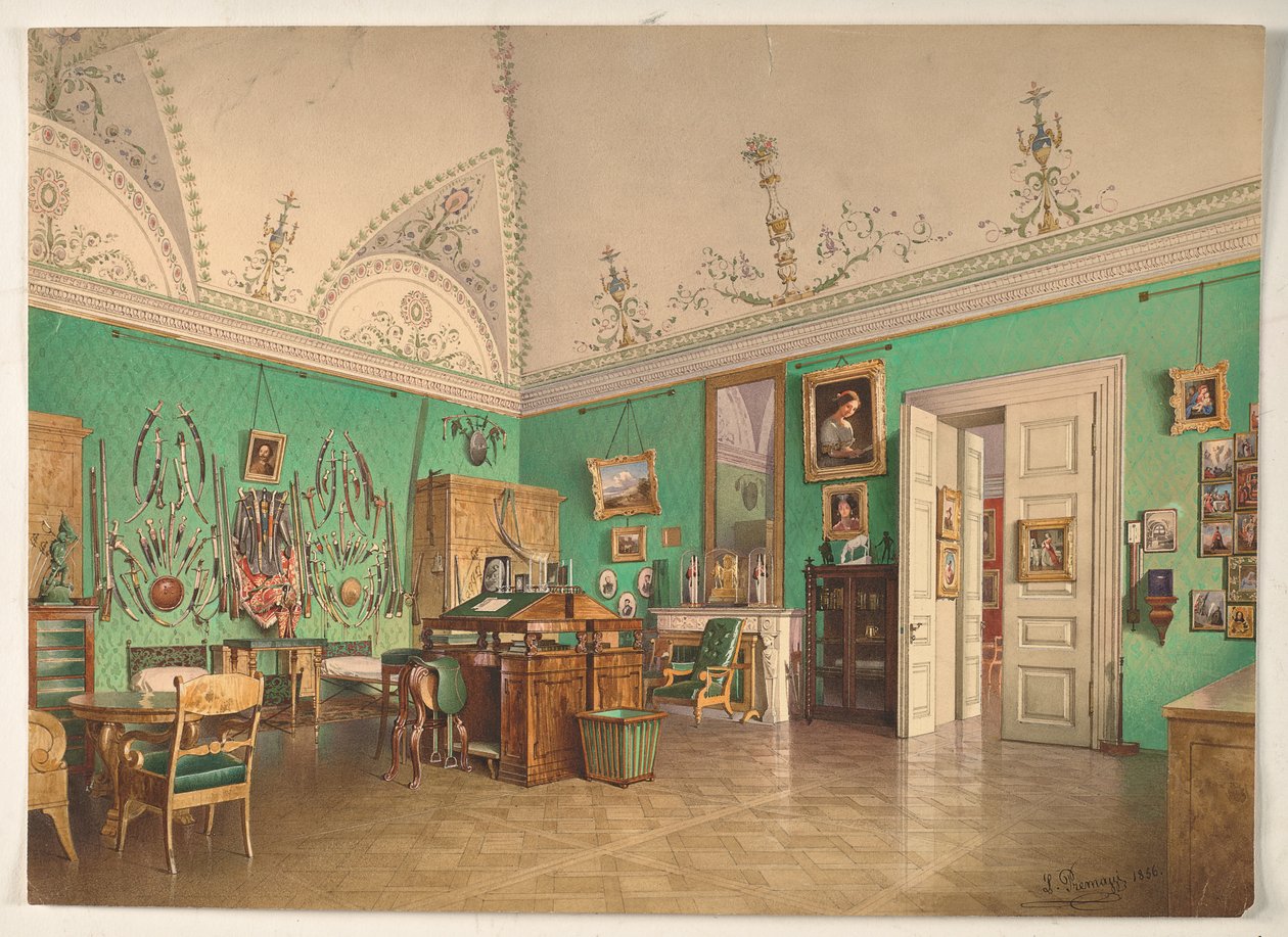 Interiør av storhertug Mikhail Nikolayevichs studie i St. Petersburg av Luigi Premazzi