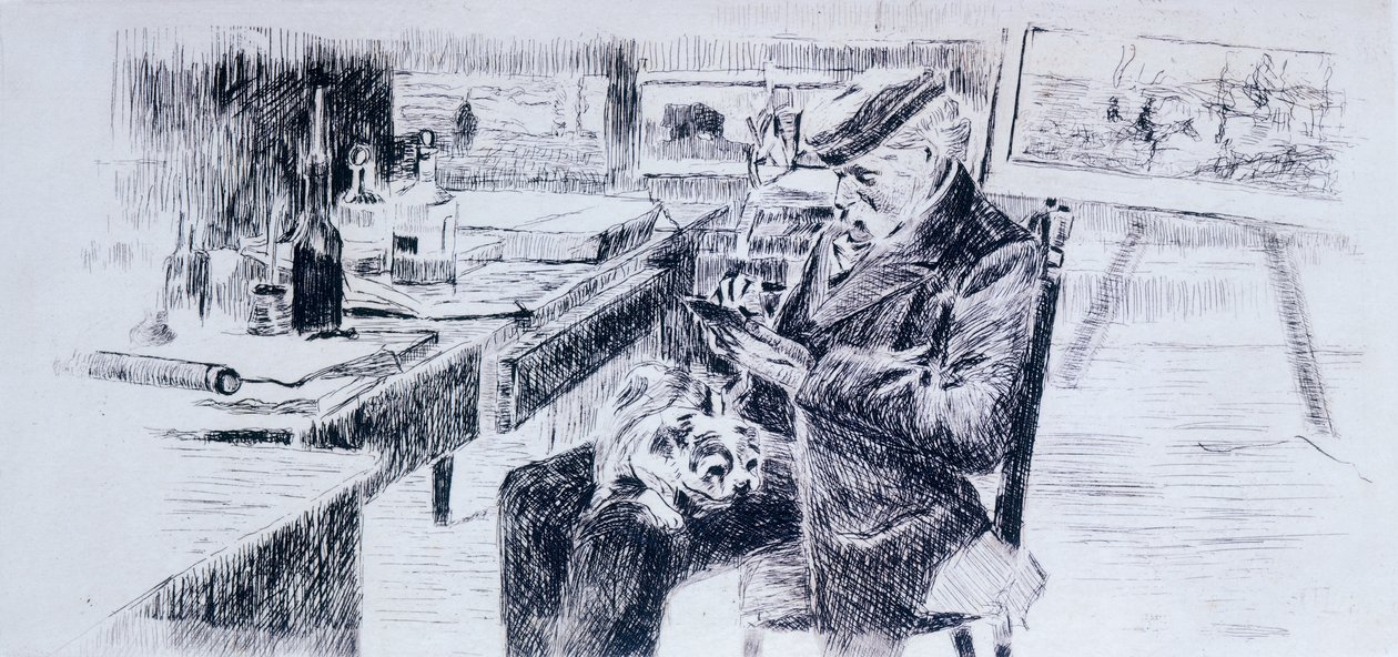 Portrett av maleren, Giovanni Fattori av Luigi Levi (1858-1860 - 1939), tegning av Luigi Levi