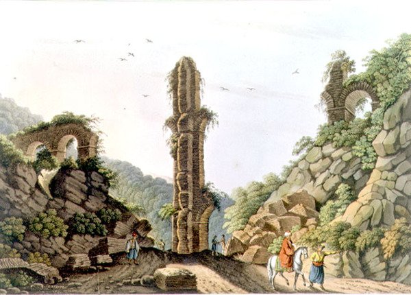 En gammel akvedukt på Samos, plate 61 fra "Views in the Ottoman Dominions", pub. av R. Bowyer av Luigi (after) Mayer
