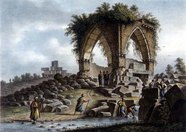 Fountain of Serpents, Syria, pub. av William Watts av Luigi (after) Mayer