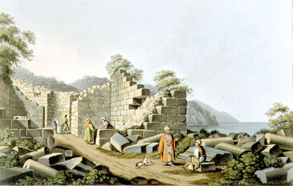 Ruiner av et gammelt tempel på Samos, plate 58 fra "Views in the Ottoman Dominions", pub. av R. Bowyer av Luigi (after) Mayer