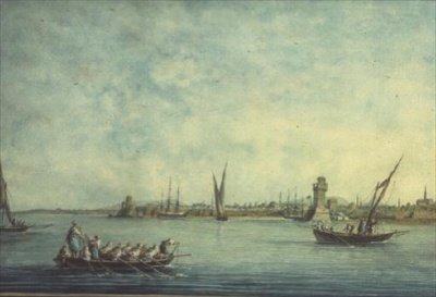 Utsikt over Rhodos fra havet av Luigi (after) Mayer