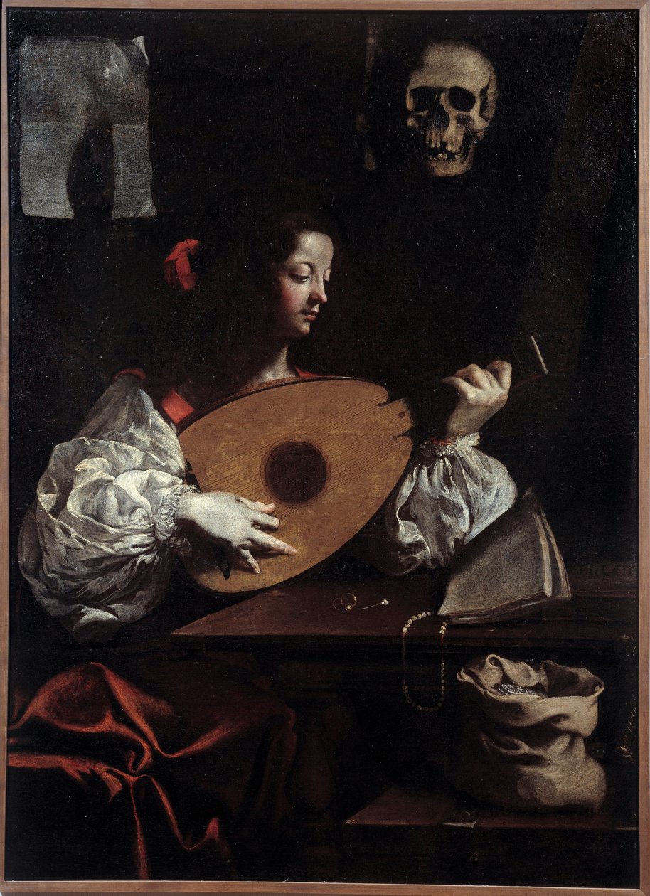 Lutspiller. Maleri (Vanite) av Luigi Miradori (1600-tallet) av Luigi Miradori