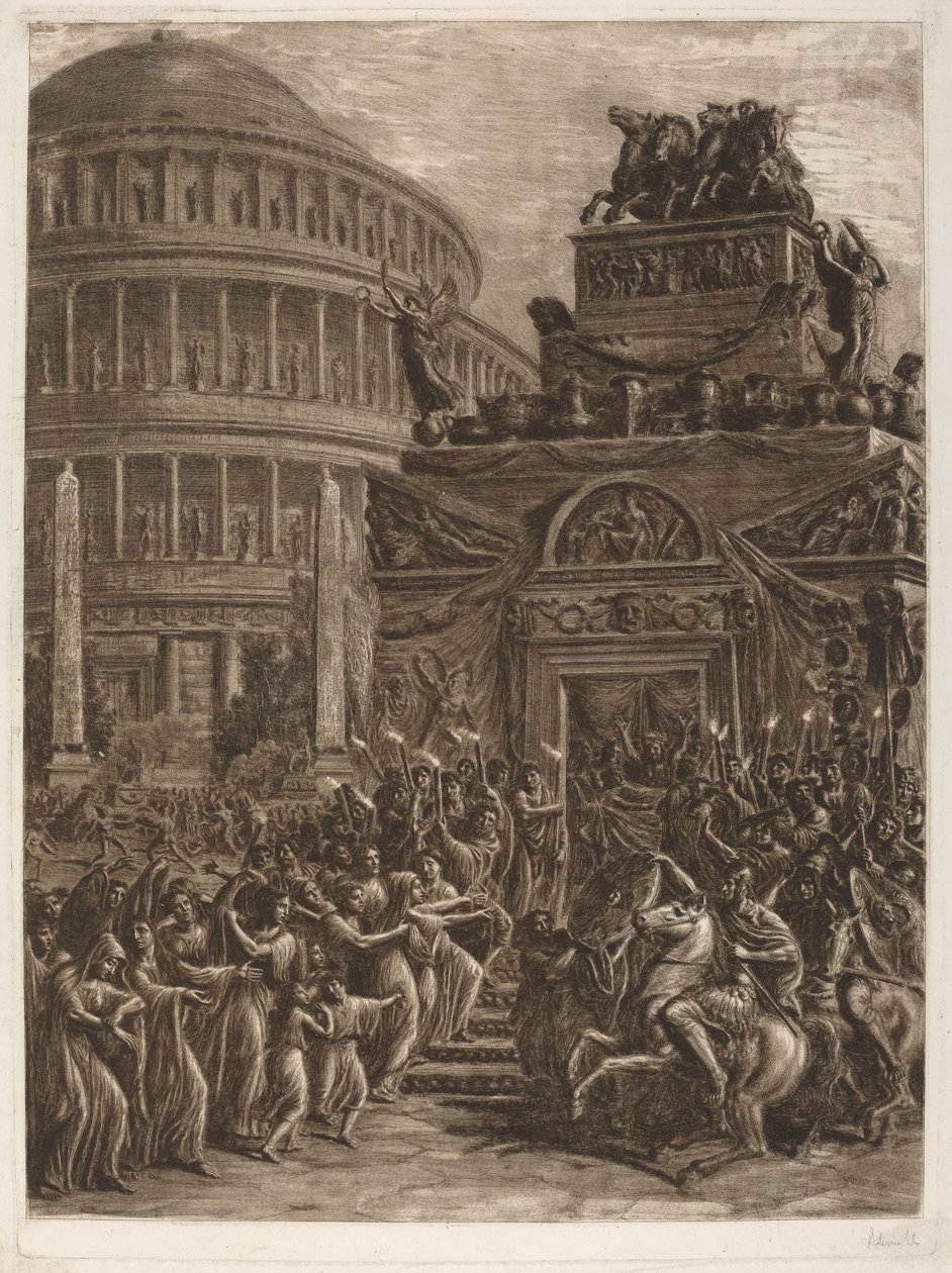 Kroppen til Hadrian legger seg ved siden av mausoleet hans av Luigi Ademollo