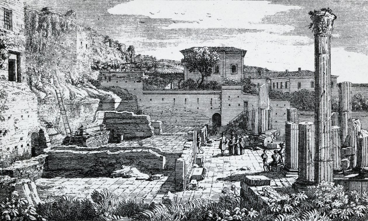 Ruinene av Vespasian-tempelet i Brescia, gravering av Louis Basiletti (1780-1860), Italia av Luigi Basiletti