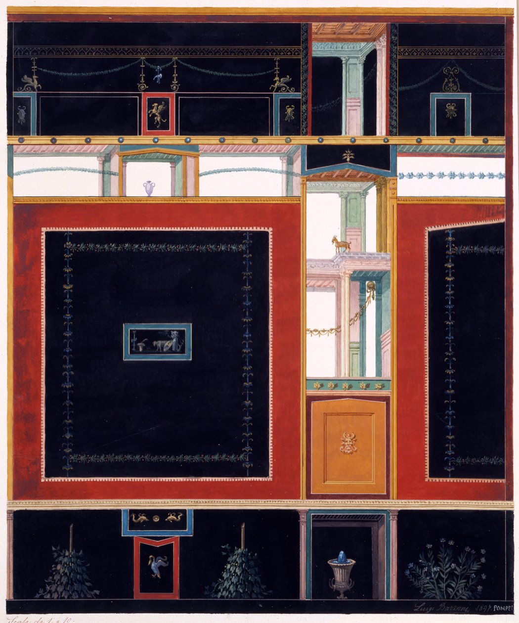 Veggdekorasjoner fra huset til Aulus Vettius, Pompeii, ca. 36-39 e.Kr., 1897 av Luigi Bazzani