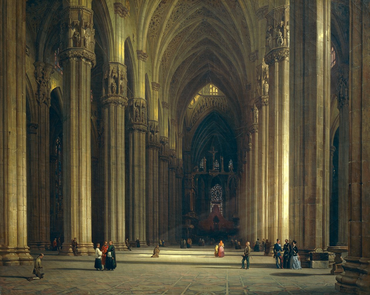 Interiøret i Milano-katedralen (Milano Duomo), av Luigi Bisi (1814-1886) av Luigi Bisi