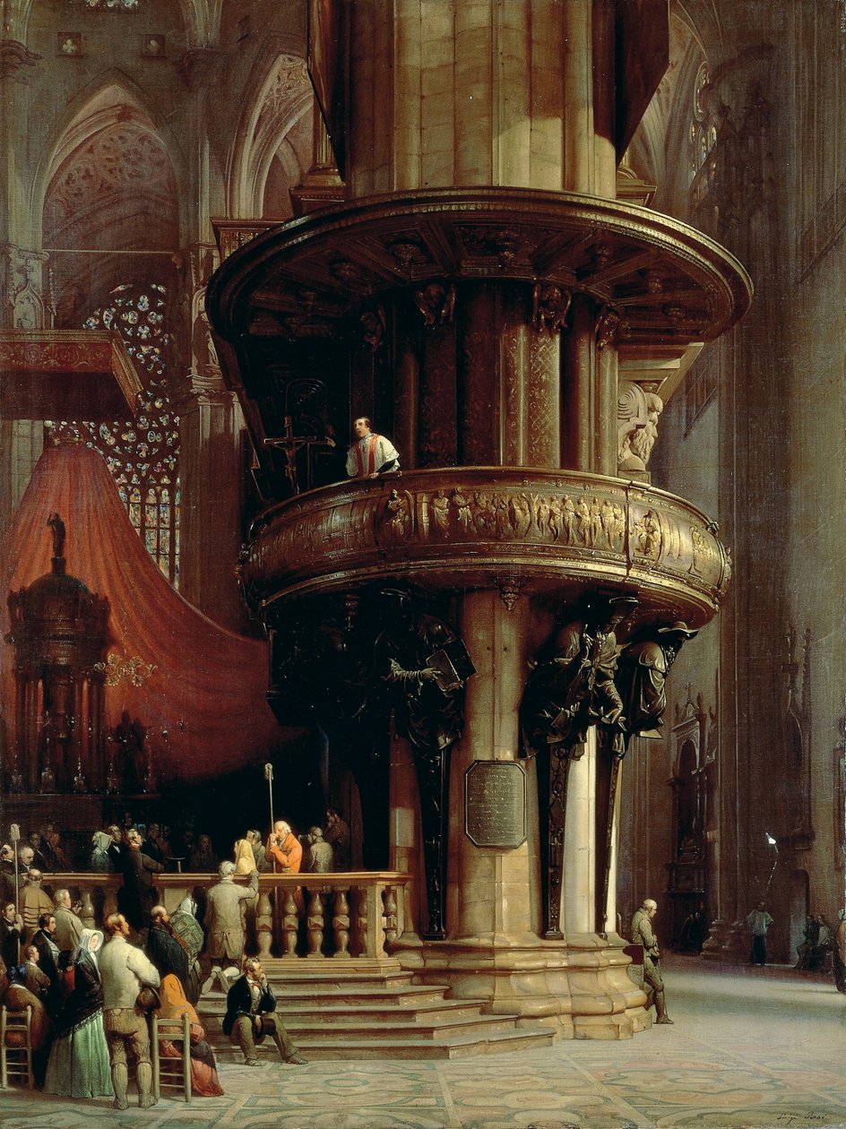 Forkynnelse i Duomo i Milano, av Luigi Bisi (1814-1886), olje på lerret av Luigi Bisi