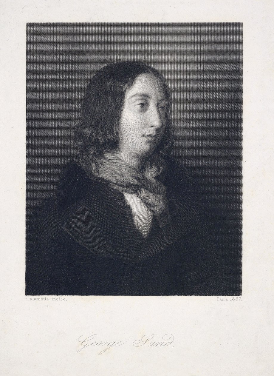 Portrett av George Sand, pub. 1837 (gravering) av Luigi Calamatta