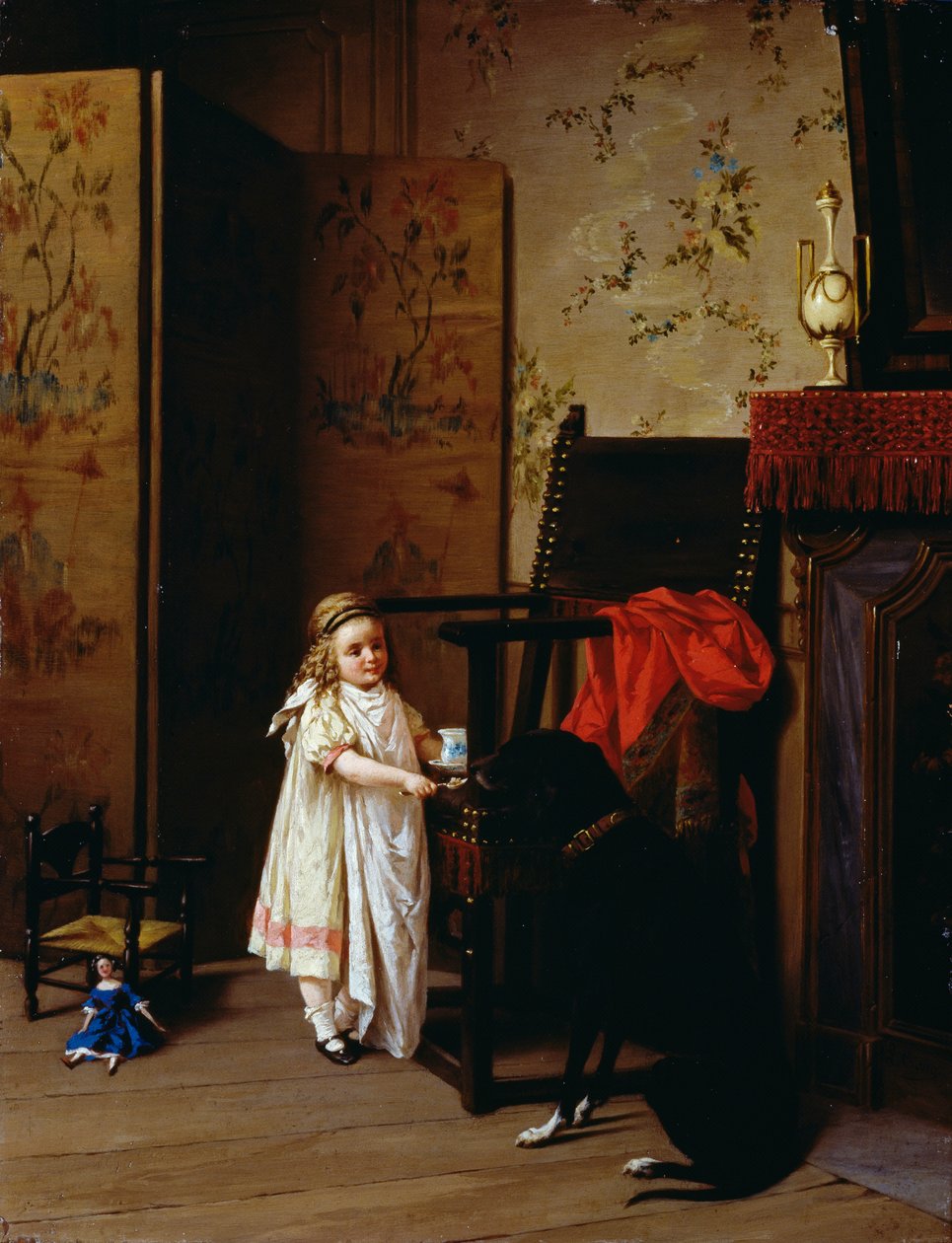 Frokost for to, av Luigi Crosio (1835-1915), olje på panel, 42x32 cm av Luigi Crosio