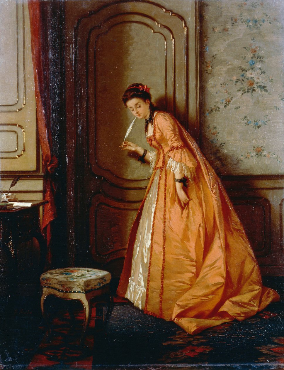Lytting, av Luigi Crosio (1835-1915), olje på panel, 40,5x32 cm av Luigi Crosio