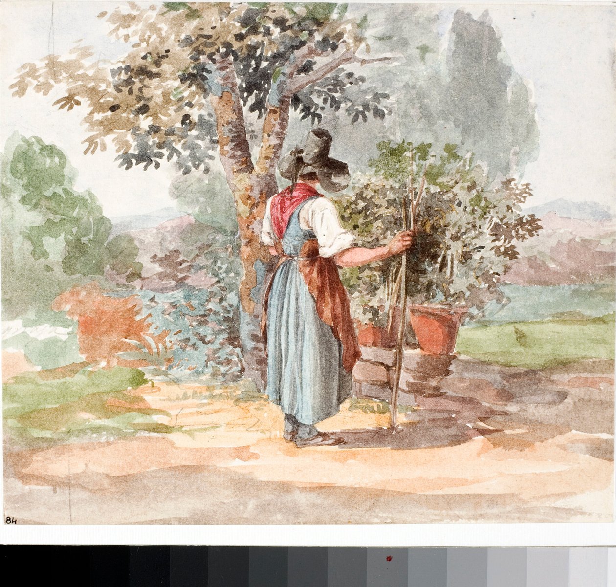 En landjente nær Firenze (Akvarell, ca 1825) av Luigi Garibbo