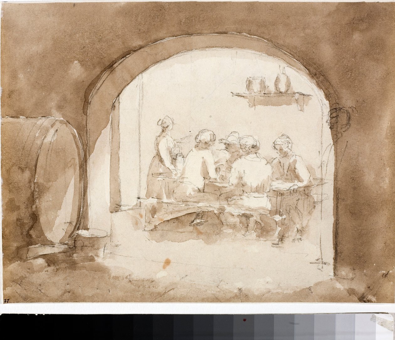 Interiør i et vertshus (Akvarell, ca 1820) av Luigi Garibbo