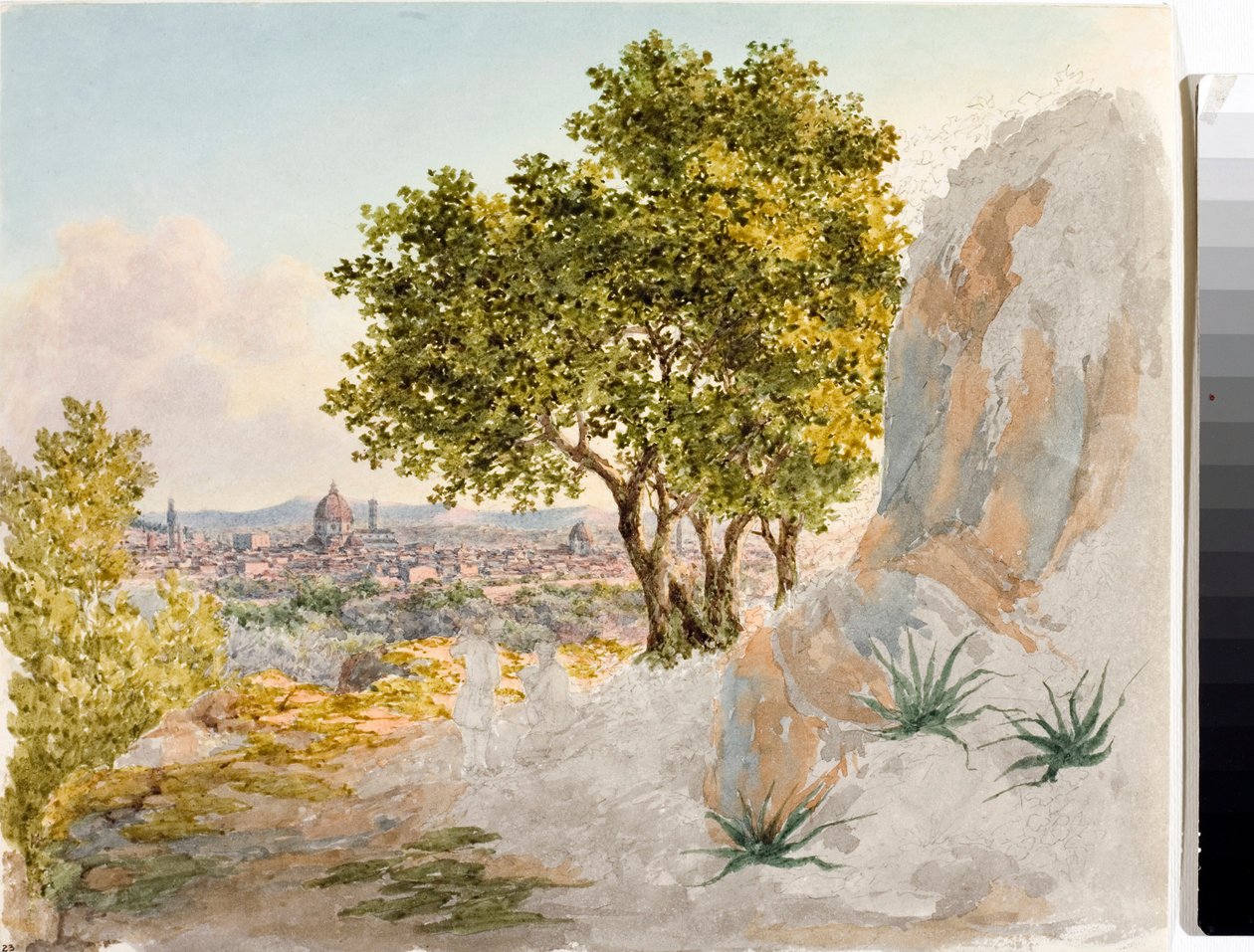 Panoramautsikt over Firenze (Tegning og akvarell, ca 1825) av Luigi Garibbo