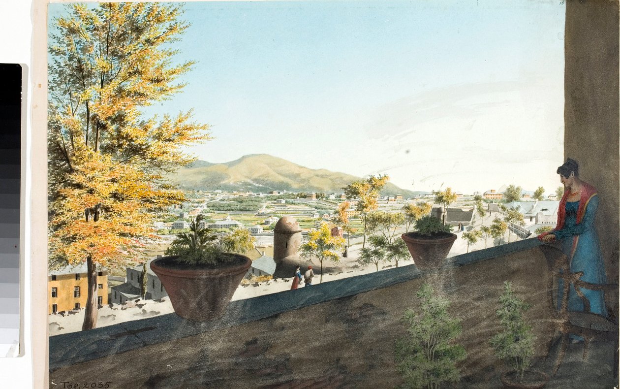 Nabolagene i periferien til Genova (Tegning og akvarell, ca 1825) av Luigi Garibbo