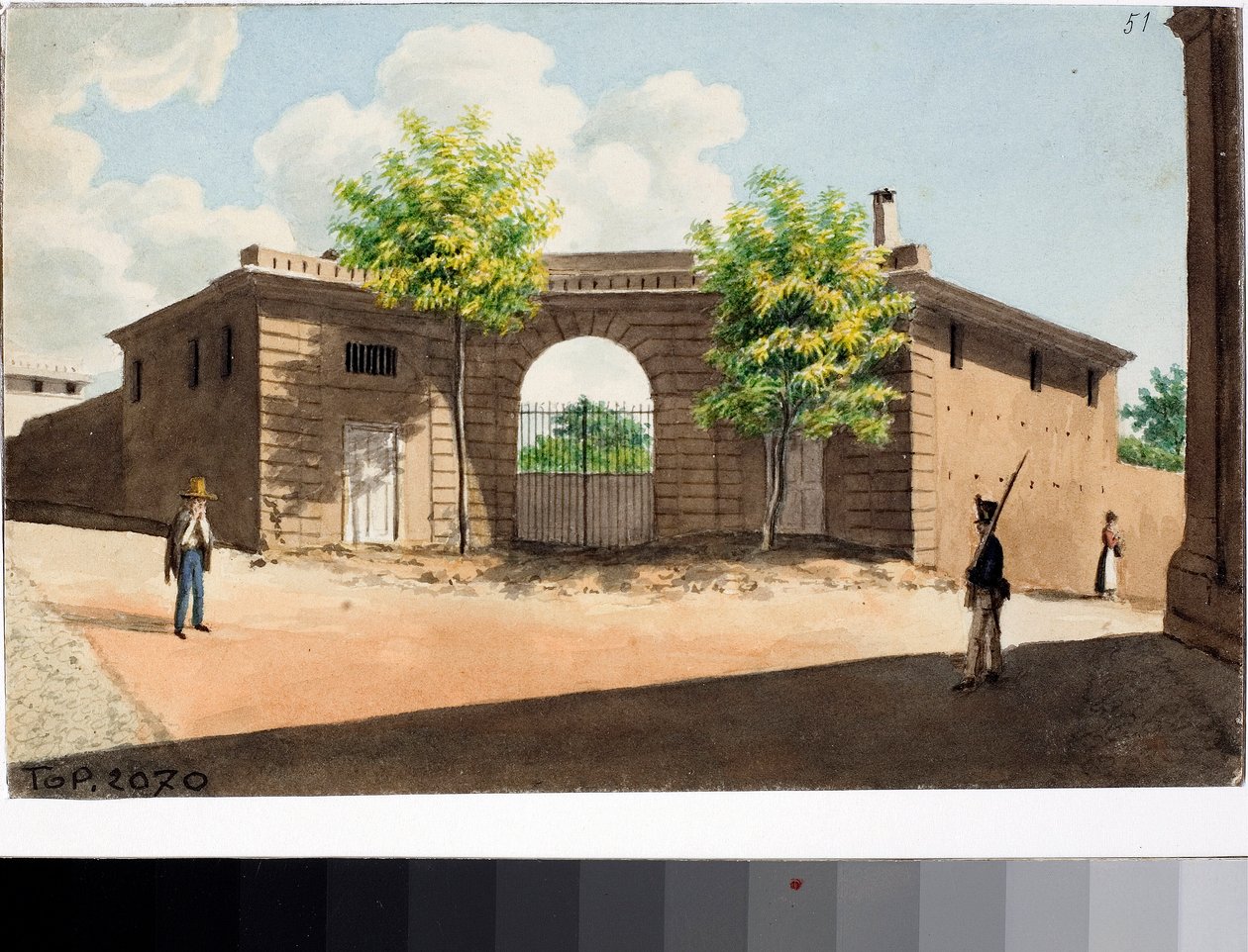 Utsikt over San leonardo-plassen, Genova (akvarell, ca 1812-1815) av Luigi Garibbo