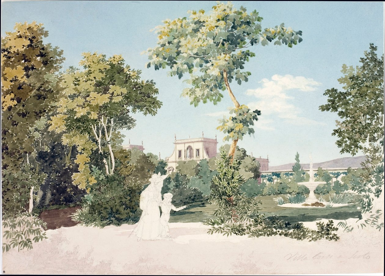 Utsikt over Villa Corsi a Sesto Fiorentino nær Firenze (akvarell, ca. 1825) av Luigi Garibbo
