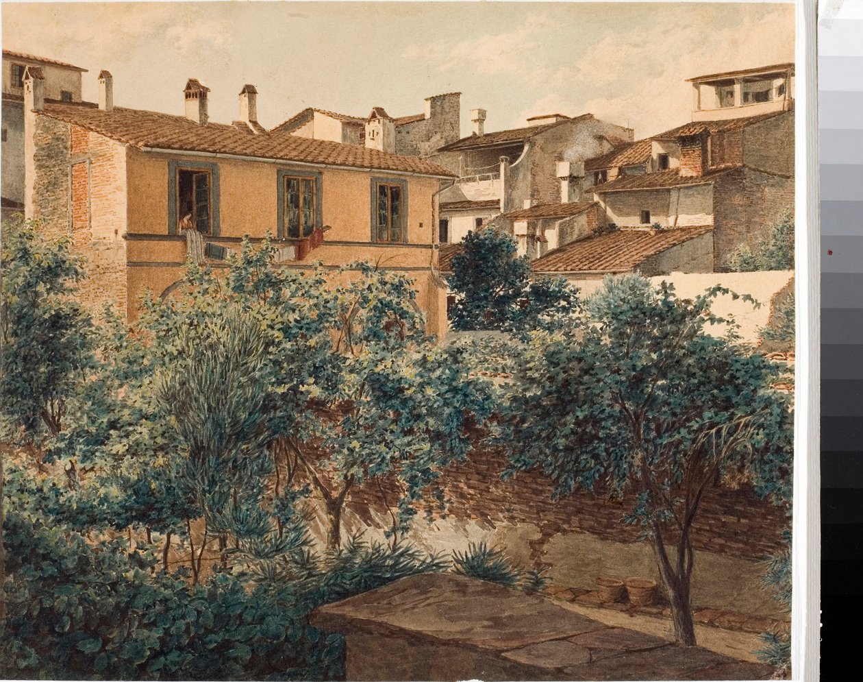 Utsikt over hus i Firenze (akvarell, ca. 1825) av Luigi Garibbo