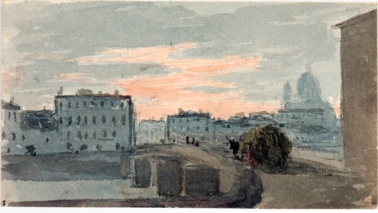 Utsikt over broen til Carraia, Firenze (Akvarell av Luigi Garibbo