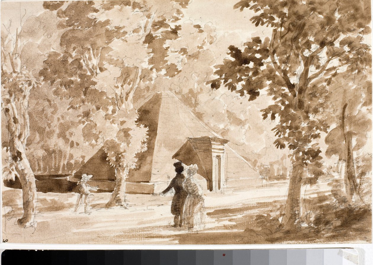 Utsikt over pyramiden til Parco delle Cascine i Firenze (Akvarell, ca 1820) av Luigi Garibbo