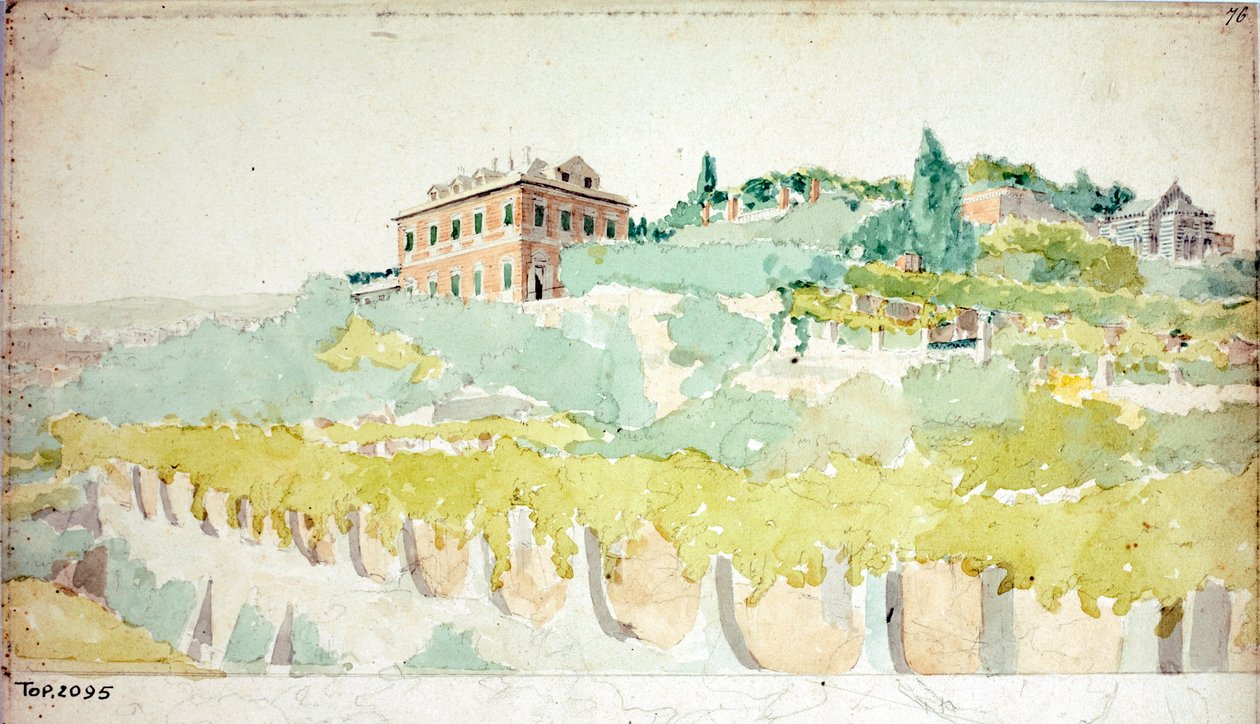 Utsikt over villaen til Marquis Gian Carlo di Negro kjent som Villetta Di Negro i Genova (Akvarell, ca 1820) av Luigi Garibbo