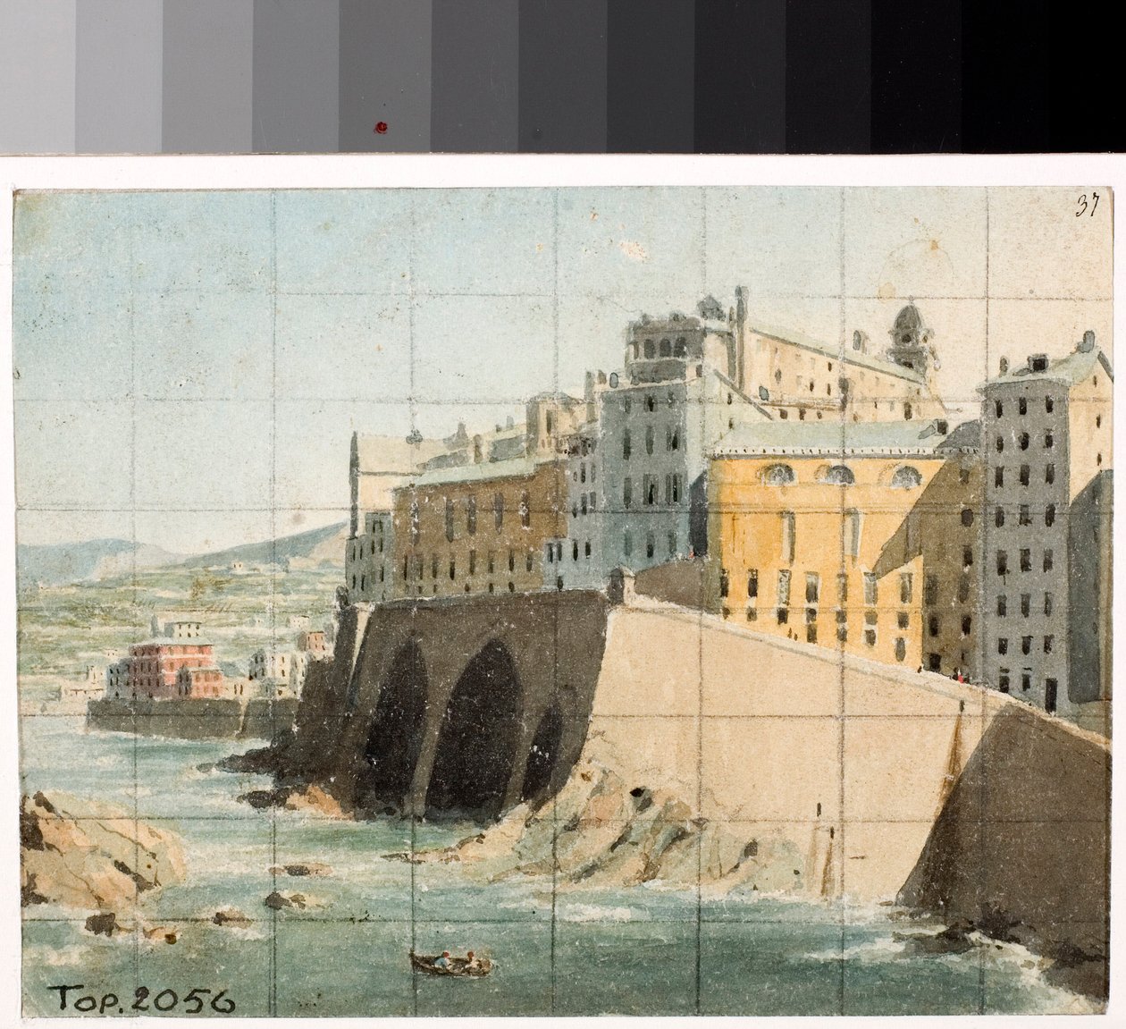 Utsikt over veggene på havet i Genova (Akvarell, ca 1822) av Luigi Garibbo