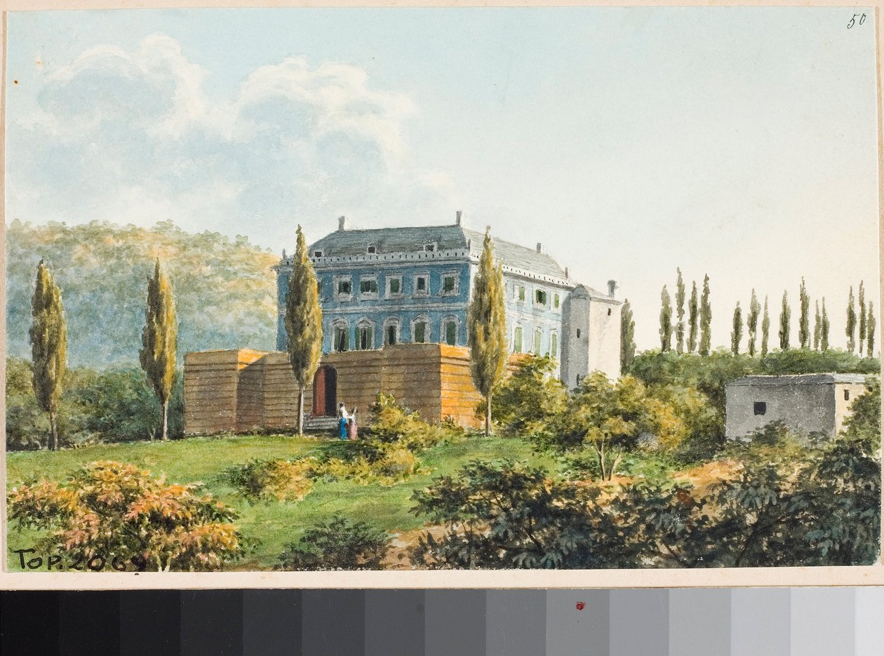 Utsikt over villa sannsynligvis i Albaro-distriktet, Genova (akvarell, ca. 1825) av Luigi Garibbo