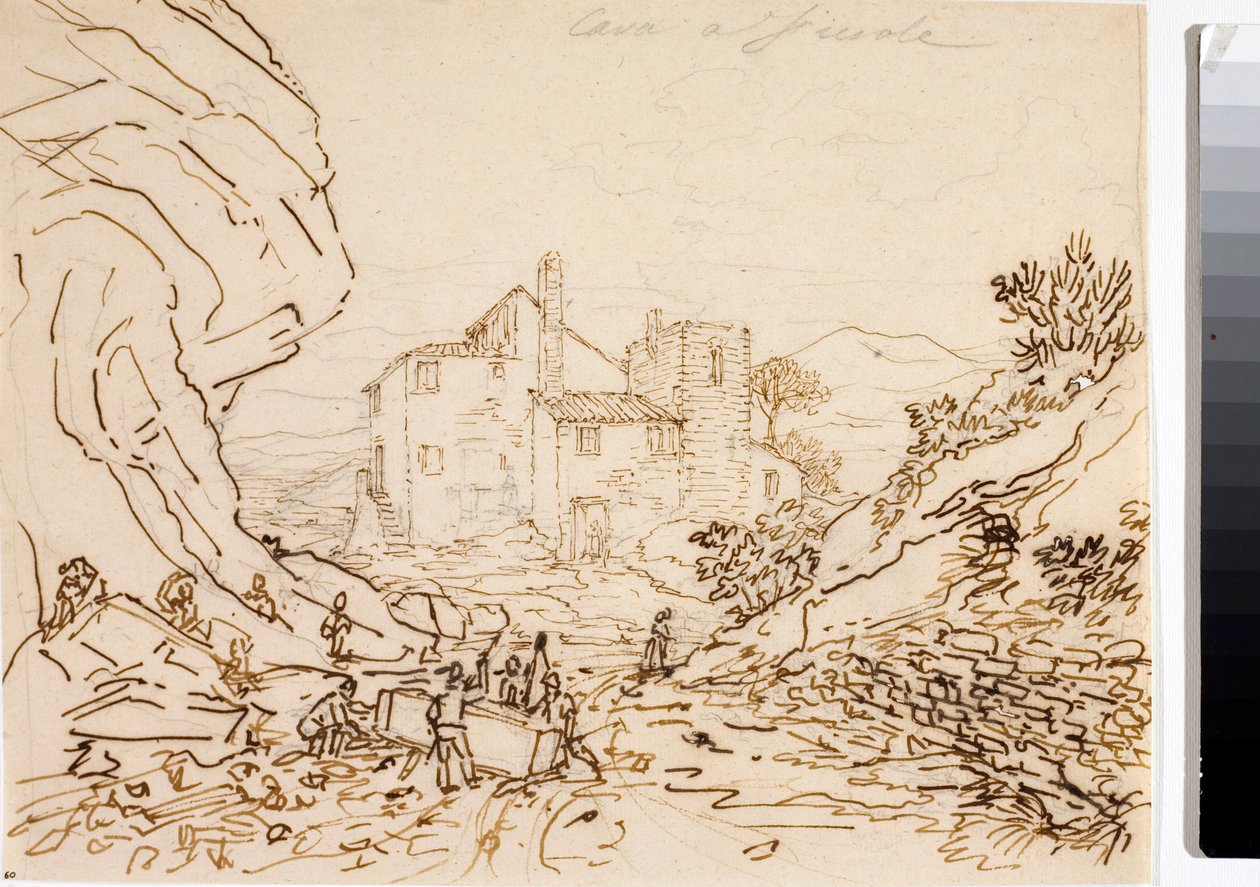 Arbeidere i et steinbrudd i Fiesole, nær Firenze (blekktegning, ca. 1823) av Luigi Garibbo