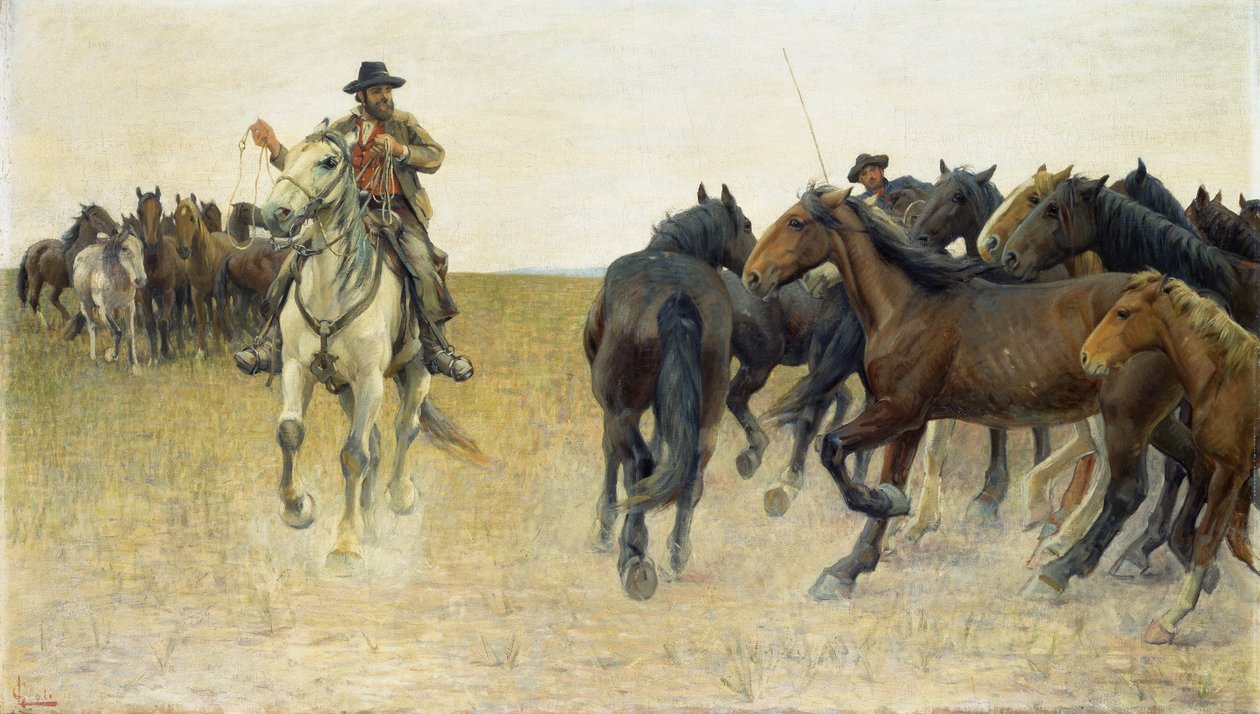 Hester på Pisan-sletten (olje på lerret) av Luigi Gioli